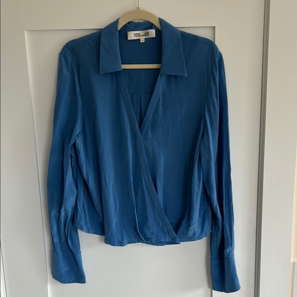 Blue Silk Diane Von Furstenberg Wrap Top